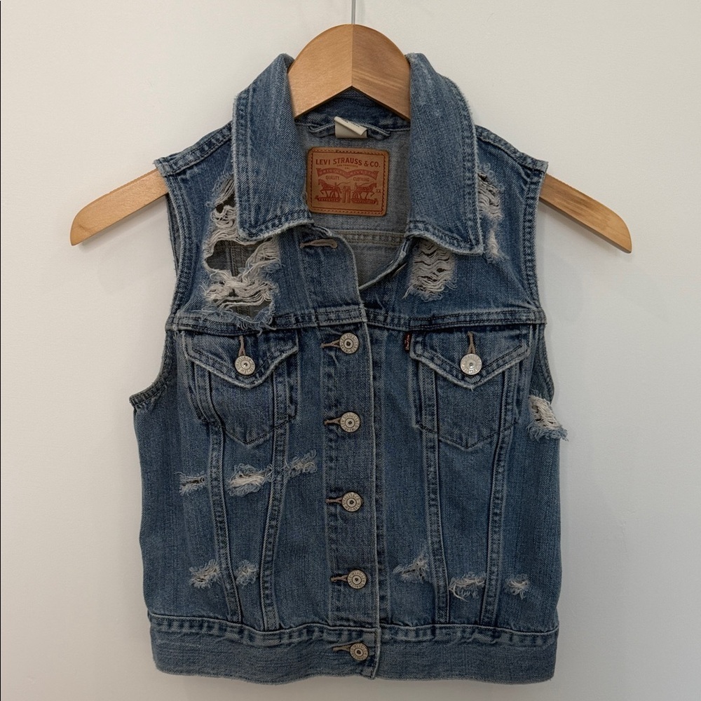 Levi’s Women’s Distressed Denim Vest – Blue – Size XS